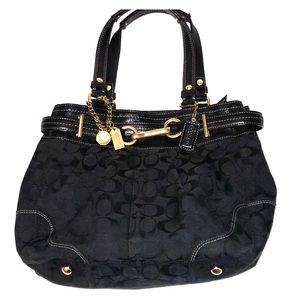Coach E0871-12467 purse black leather trim brass